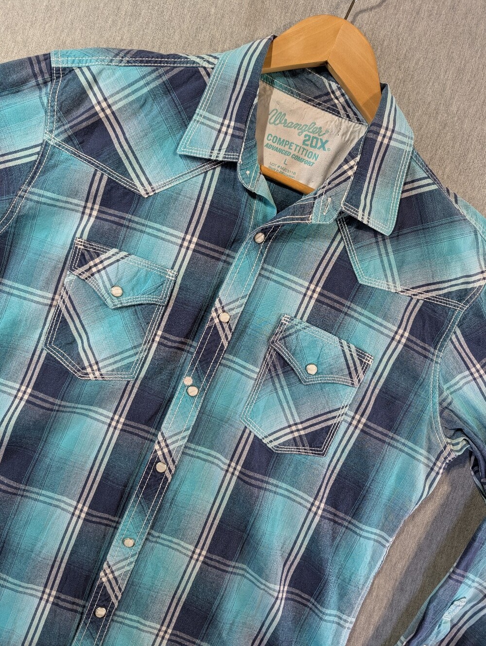 Wrangler 20X Competition Advanced Comfort Plaid Shirt Men's Large Green Blue